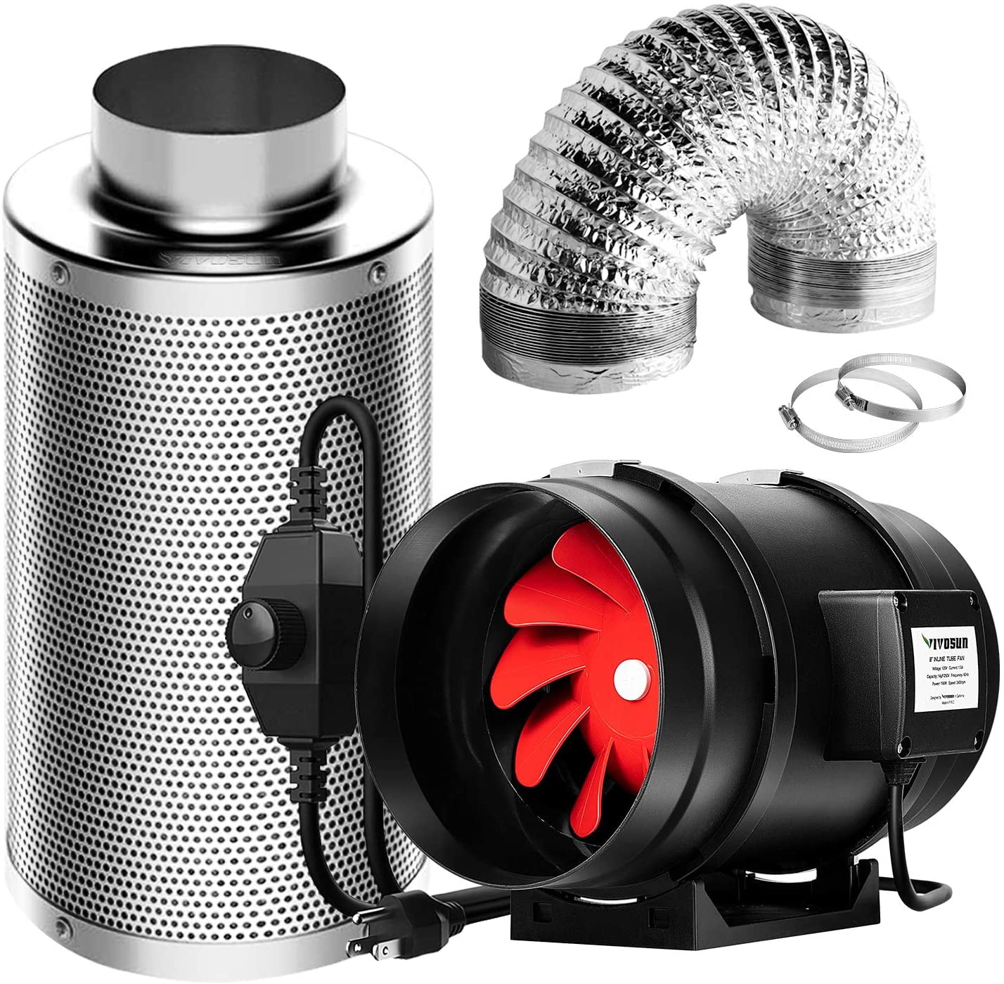 60" x 60" x 80" Grow Tent Kit 8" inch Inline Fan Carbon Filter Air Ducting Kit 