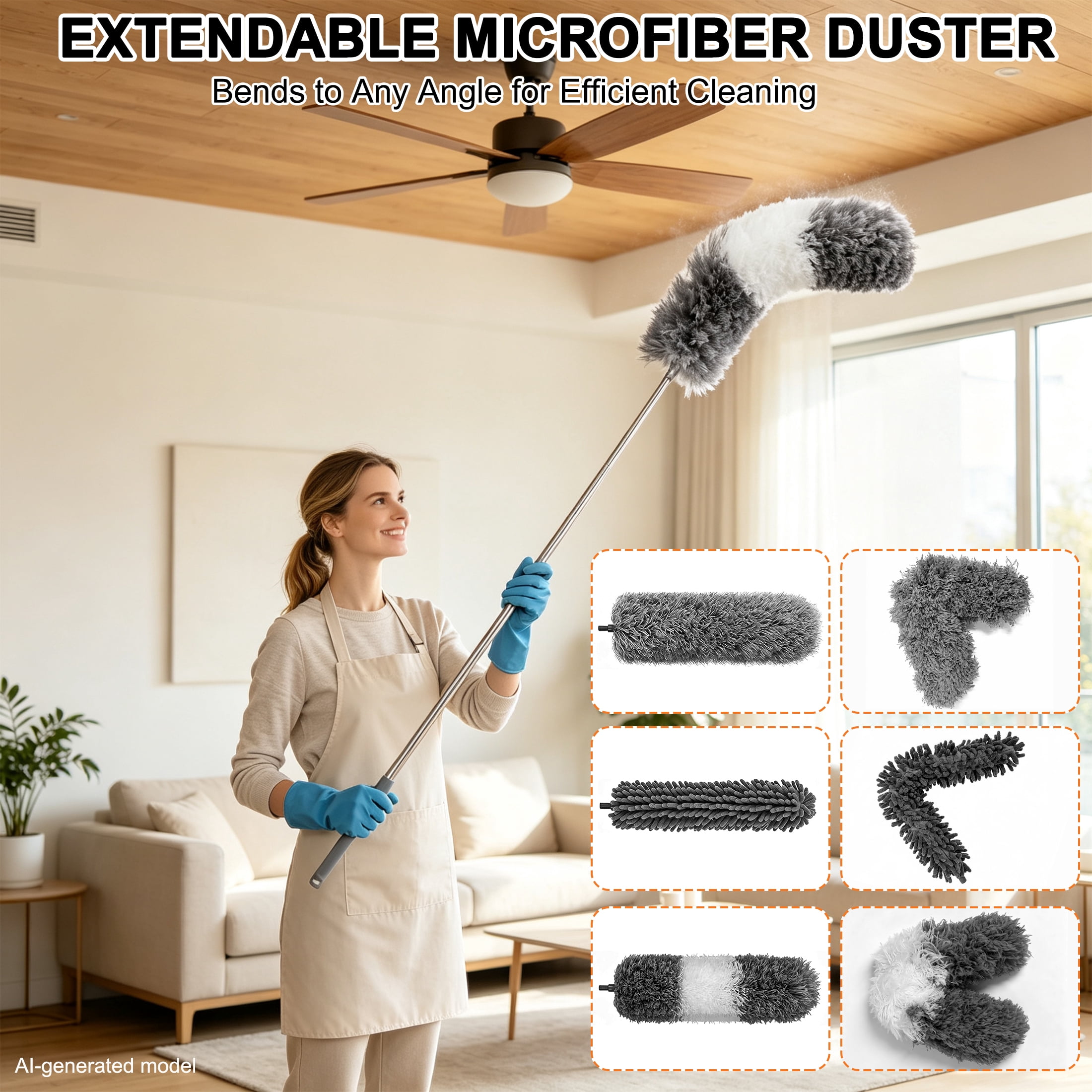 GARITIN Dusters for Cleaning, Extendable Microfiber Duster Kit with 98 Inch Extension Pole, Bendable Ceiling Fan Duster for High Ceiling, Blinds & Cobweb