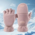 thumbnail image 2 of Bibifish Womens Convertible Gloves Winter Warm Lined Gloves Solid Color Comfy Flip Top Gloves Outdoor Hiking Camping Gloves, 2 of 3