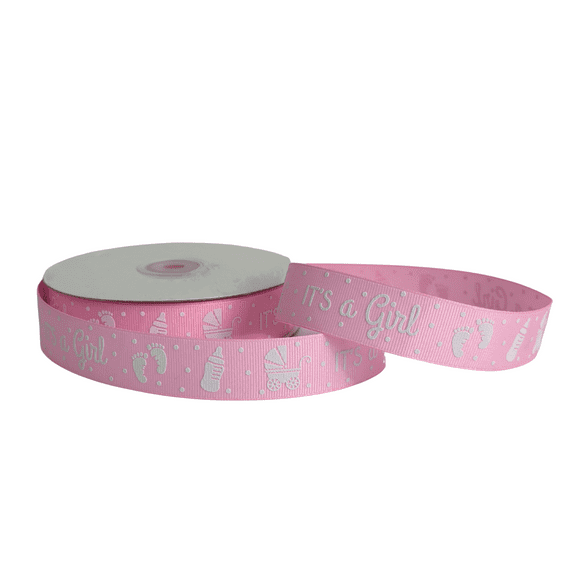 Baby Girl Gender Reveal Ribbon - 7/8" x 25 Yards, Pink Grosgrain Ribbon, Baby Shower, It's a Girl, Polka Dots, Baby Banner