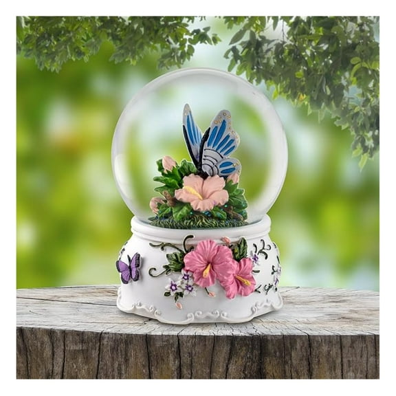 100mm Flower Water Globe - Musical Snow Globe with Polonaise Tune - Decorative Tabletop Decor by San Francisco Music Box - 5.5 Inch Tall