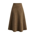 thumbnail image 5 of UKHCCC Women's Faux Suede A-Line Maxi Skirt High Wrap Elastic Waist Casual Flowy Midi Length Fall Winter Office Party Boho Chic Solid S-XL, 5 of 9