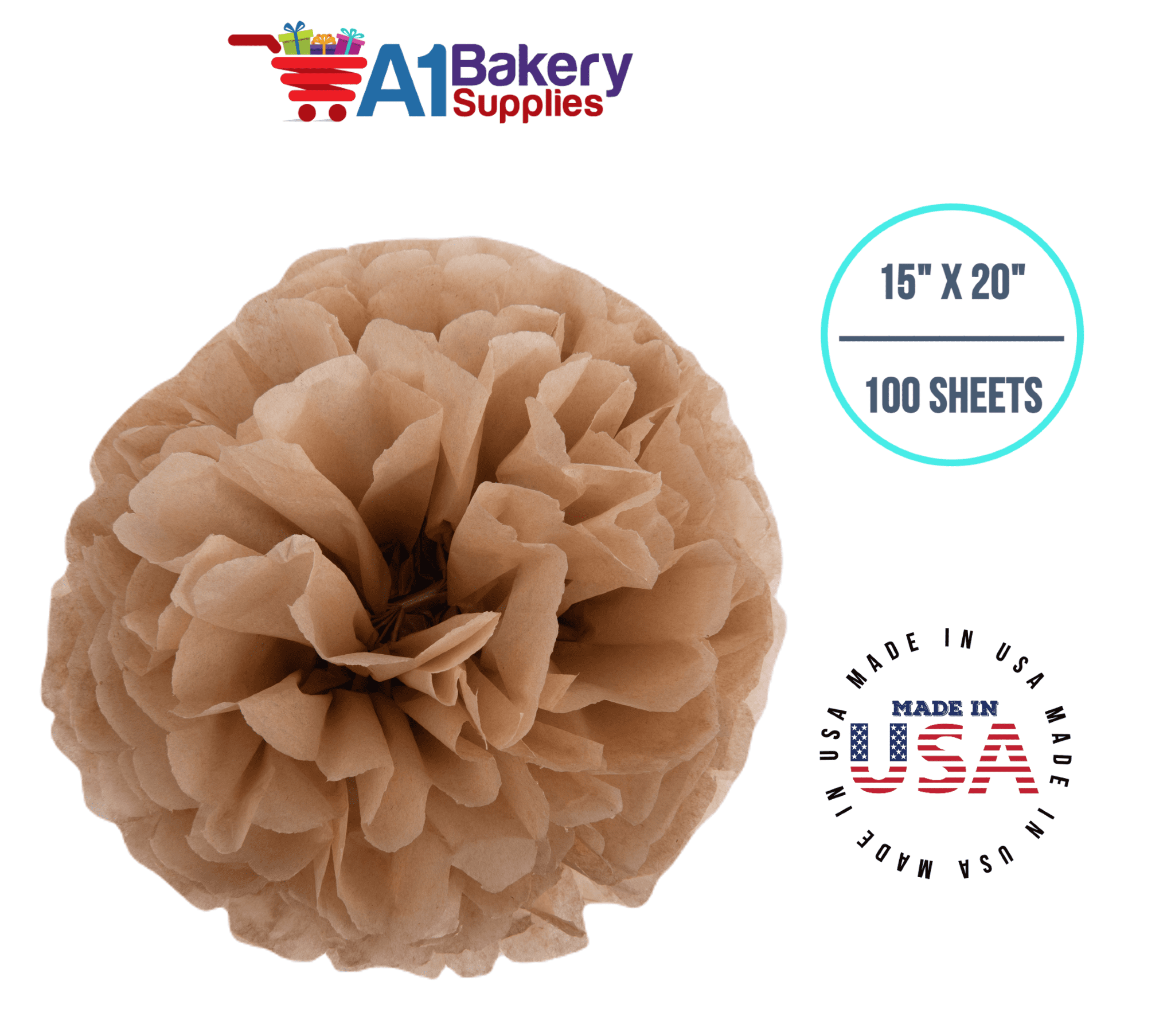 Dessert Tan Tissue Paper Squares, Bulk 100 Sheets, Presents by A1 Bakery  Supplies, Made In USA Large 15 Inch x 20 Inch 