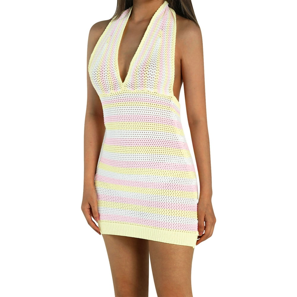 crowd control halter knit mini dress