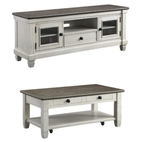 Home Square 2-Piece Set with Coffee Table and TV Stand in Antique White