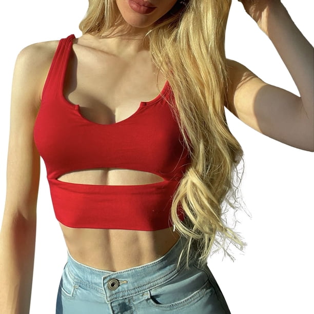 Playeras,Blusas y Tops,Ropa para Mujer Correr camisetas sin mangas para las mujeres Top sin mangas para mujer U Veck, sexy, único, ajustado, recortado, sin mangas (Red, XL)