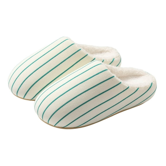 Striped Fuzzy Slippers for Women Men Cute Winter House Shoes Anti-Slip Memory Foam Slip on Shoes
