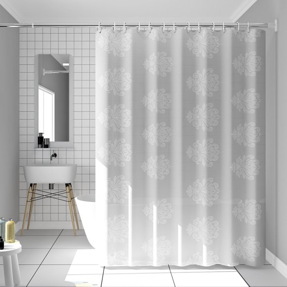 Waterproof shower curtain, large white flower, single curtain, rodless, width 180*height 180 (with hanging ring)