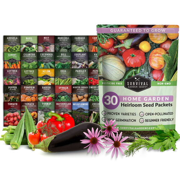 Home Garden Seed Collection - 30 Heirloom Vegetable & Herb Annual Seeds