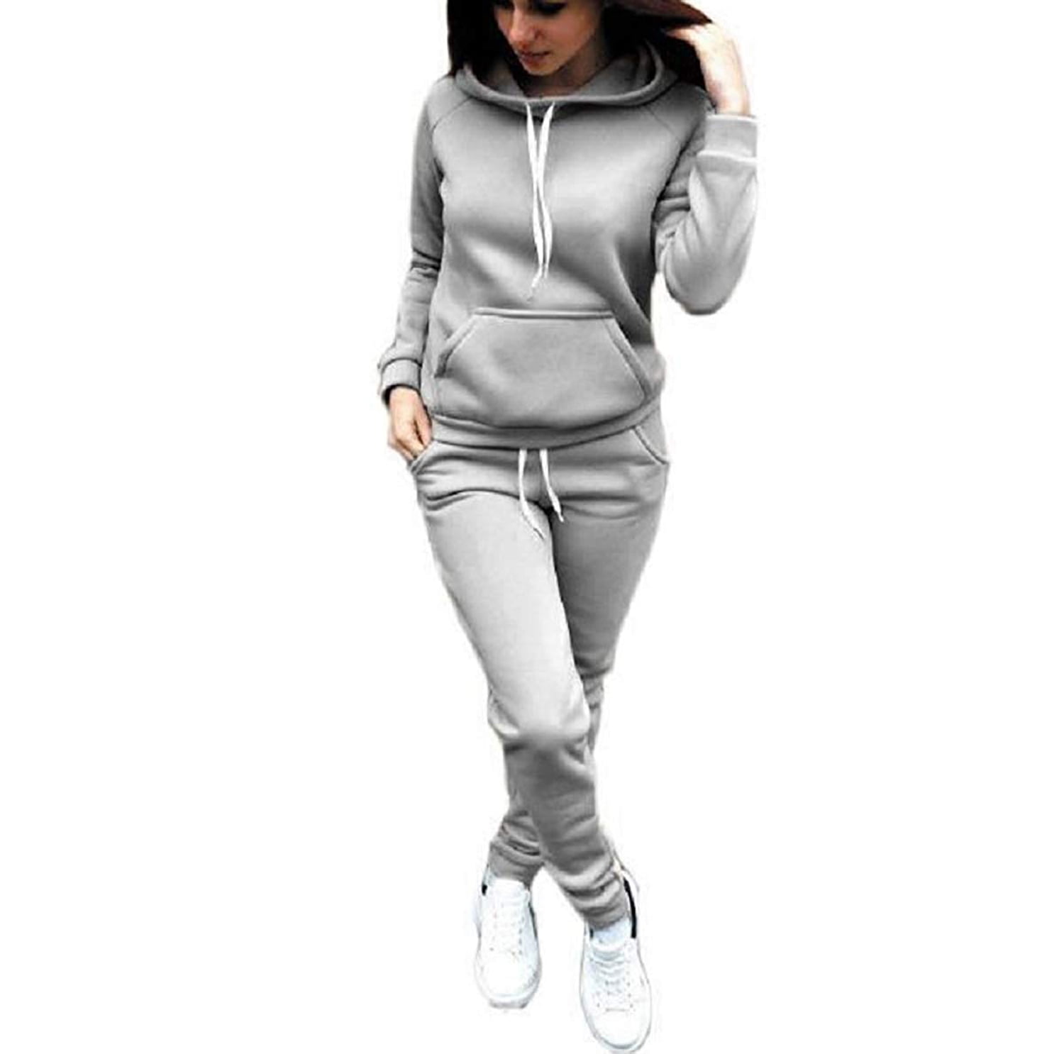 Womens Casual Tracksuit Zip Hoodie Tops Pants Gym Jogging Sports Athletic Suits 