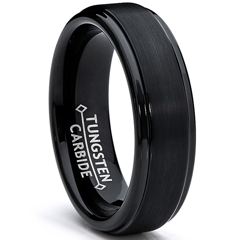 Tungsten Carbide Men/'s Black Brushed Textured Center Ring Band 8 mm Comfort Fit Sizes 7 to 15