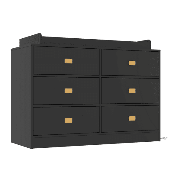 Sunvasagoo 6-Drawer Baby Changing Dresser w/ Power Outlets, Nursery Dresser w/ Removable Changing Top&Pad, MDF Wood Baby Organizer