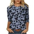 thumbnail image 1 of Camiseta de Cuello Redondo Impresa Casual para Mujeres con Mangas 3/4, Camiseta de Moda Casual de Longitud Media, 1 of 4