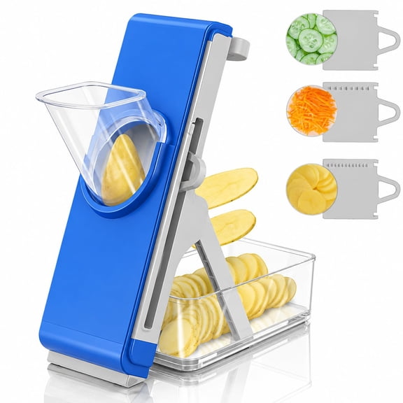 Safe Slicer for Kitchen, Vegetable Slicer with Container, French Fry Cutter, All in 1 Julienne Slicer for Potato, Thickness Adjustable, Detachable Blade