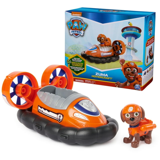 Paw Patrol, aerodeslizador de Zuma, vehículo de juguete con figura de acción coleccionable, juguetes para niños con mentalidad sostenible para niños y niñas de 3 años en adelante
