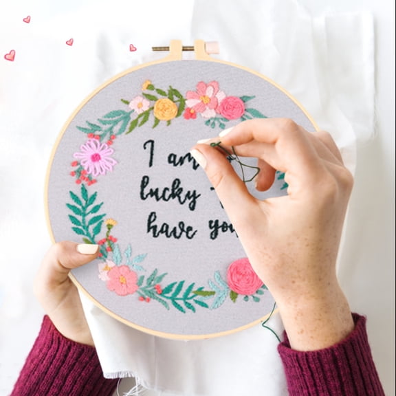 Office Supplies,Embroidery Starter Kit for Beginners - Complete Cross Stitch DIY Set with Hoop, Needles, Thread, Fabric & Instructions, Valentine’s Day Gift, Arts & Crafts Sewing