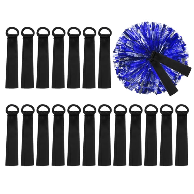Etiquetas de nombre de pompones de animadora, etiquetas de equipo en blanco para campamento de animadoras, etiquetas de pompones con cinta, 24 piezas negras