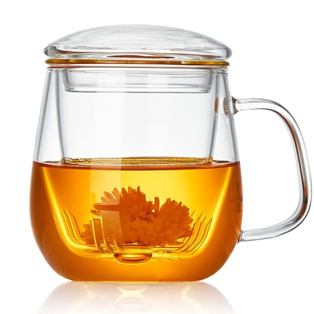 Taza de té DOPUDO de vidrio con infusor y tapa, 520 ml, borosilicato