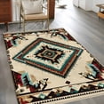 thumbnail image 4 of 3x5Ft Area Rugs Boho Red Teal Brown Non-Skid Rubber Backing Large Rectangle Rugs - Living Room Bedroom Home Office, Southwestern Vintage Geometric Indoor Floor Mat Carpets Washable Rug, 4 of 9
