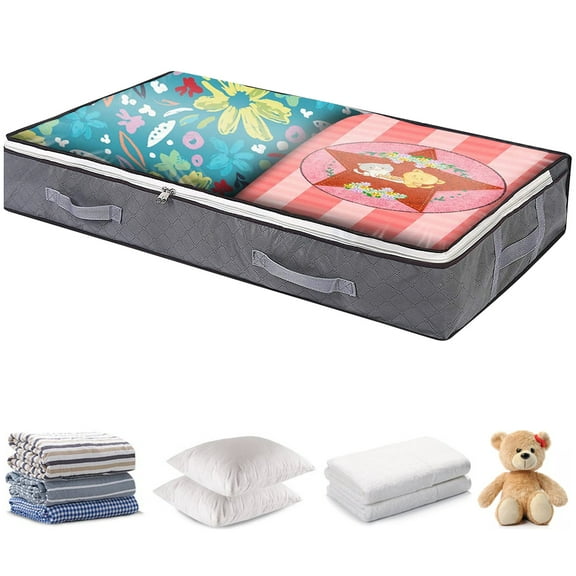 Foldable Under Bed Bags Thick Breathable Underbed Clothes Storage Containers Large Blanket Storage Bag Underbed Comforters Bedding Storage Bins Organizer for Bedroom Wardrobe