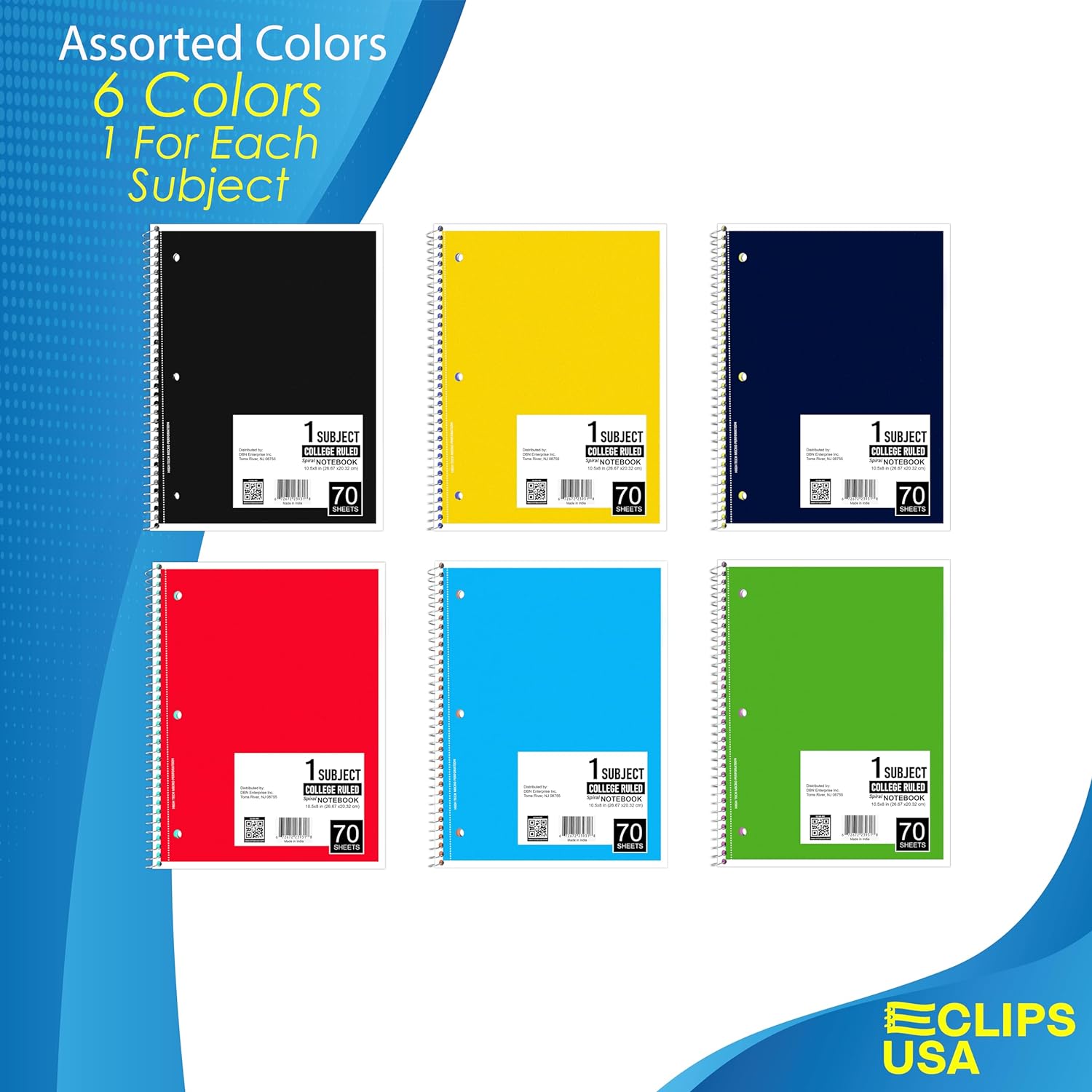 E-Clips USA College Ruled Spiral Notebook 6-Pack photo 4