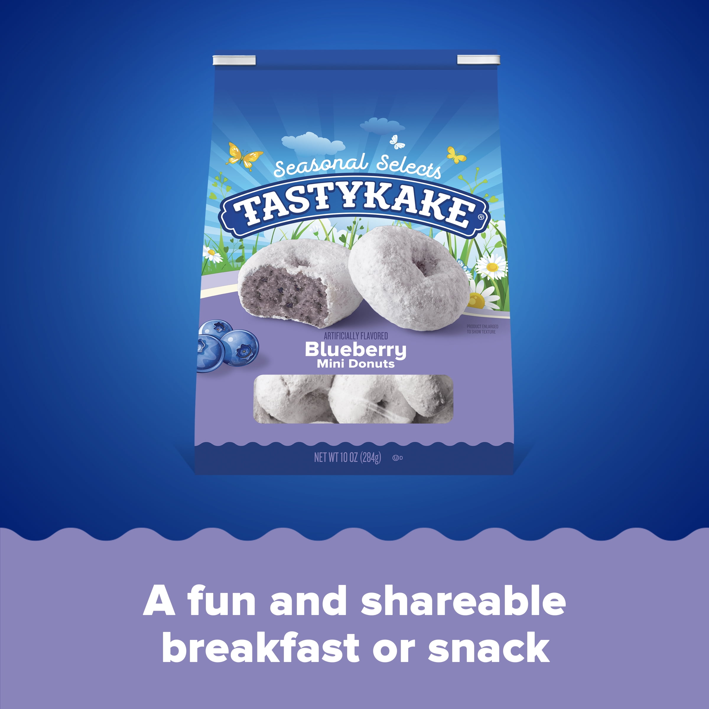 (3 pack) Tastykake Blueberry Mini Donuts, Shareable Blueberry Flavored Powdered Donuts, 10 oz Bag, Shelf-Stable