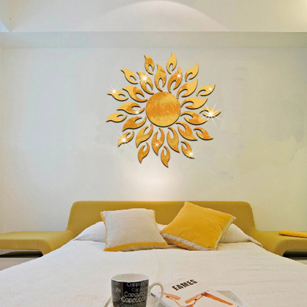 3D Mirror Sun Wall Sticker Art Mural Decal Home Room DIY Decor Removable Acrylic