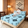 thumbnail image 3 of Manfei Tribal Geometric Diamond Bed Sheets, Vintage Cross Fuul Size Sheets, Black Light Blue, Polka Dots Reversible 4 Pieces1 Flat Sheet + 1 Fitted Sheet + 2 Pillowcases, 3 of 6