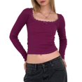 thumbnail image 1 of Camiseta Pivanzore para mujer, manga larga, cuello cuadrado, corte ajustado, 1 of 5