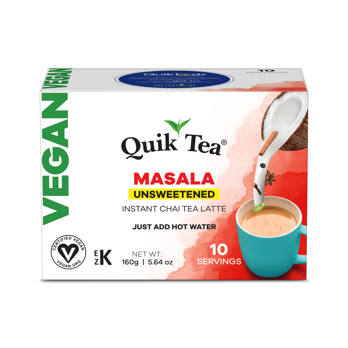 Quik Tea Vegan Unsweetened Masala Chai Tea Latte 10 Count Single Box