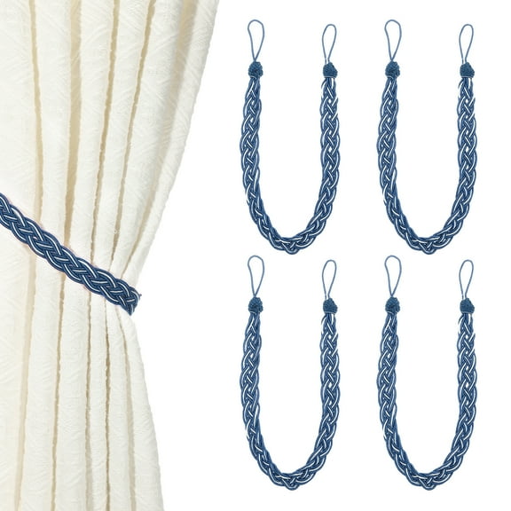 Uxcell 4 Pcs Curtain Tiebacks, 56cm/22 Braided Drapery Holdback Holder Curtain Ties Holdbacks Elegant Window Rope Tie Back, Dark Blue