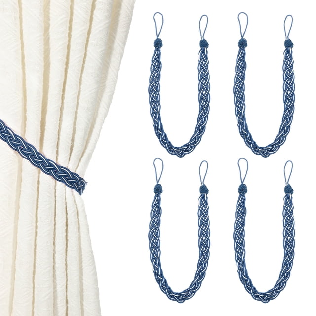 Uxcell 4 Pcs Sujetadores de Cortina, 56cm/22 Sujetadores de Cortina Trenzados, Elegante Cuerda para Cortinas, Azul Oscuro