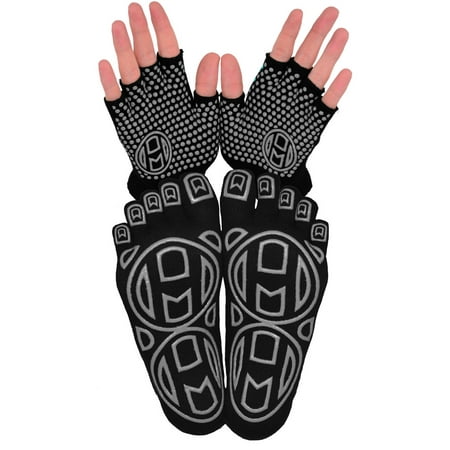 

Yoga Gloves AND Socks COMBO PACK | Yoga Gear for Women & Men | by Mato & Hash - Black CA7050 CA7000GR M/L