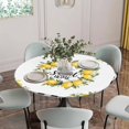 thumbnail image 5 of Summer Yellow Lemon Round Tablecloth for 45-54 Inch Tables, Fitted Table Cover with Elastic Edge, Black Buffalo Plaid Farmhouse Waterproof Outdoor Table Cloth Protector for Patio Garden Dinner Picnic, 5 of 9