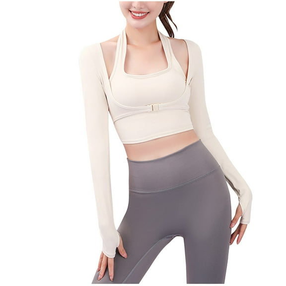GigrtiJin Womens Sports Running Training Slim Tops Removable Chest Pad Long Sleeve Solid Loose Workout Shirts