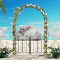thumbnail image 2 of Auranook Heavy-duty Metal Garden Arbor, 84" No Dig Arch Trellis with Lockable Gate for Climbing Plants, Roses, Vines, Decorative Outdoor Archway, 2 of 10