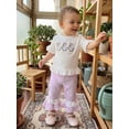 thumbnail image 6 of BemeyourBBs Toddler Baby Girls Summer Clothes Silly Goose Outfit Short Sleeve Letters Print Ruffle T Shirt Tops with Bell Bottom Flare Pants 2Pcs Clothing Set, 6 of 9