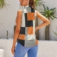 thumbnail image 3 of Beige And Black And Orange Squares Blouses Women Bow Tops Elegant Sleeveless Office Work Shirt Casual Holiday Women's Tops, 3 of 6