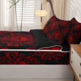 thumbnail image 5 of Homewish Bohemian Skull Zipper Queen Comforter Set with Fitted Sheet and 2 Pillowcases,Black Red Damask Zipper Bedding Set,Halloween Bed Set,Black Reversible,4pcs, 5 of 8