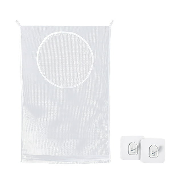 Organisateur de Rangement Suspendu pour Lessive avec Aspiration Réglable, Sac Blanc avec 2 Fermetures Éclair et Crochets, Solution de Lessive Gain de Place pour Espaces Encombrés