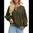 thumbnail image 1 of Suéter de Cuello Redondo con Botones para Mujer, Camisetas Henley de Larga de Otoño, Tops de Punto Holgados A Verde XL, 1 of 8