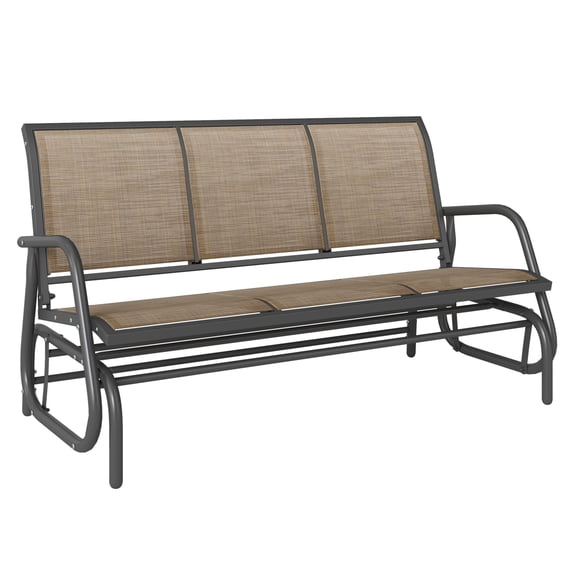 3-Person Patio Glider Bench, Outdoor Swing Seat for 3, Breathable Mesh, Metal Frame - Brown