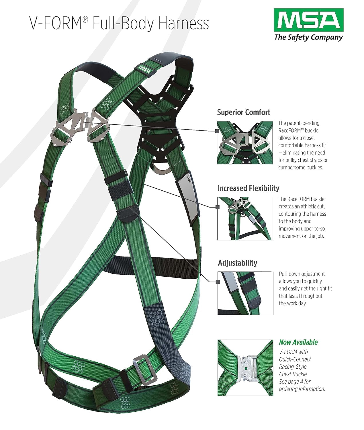 Msa Safety Full Body Harness,V-FORM,XL 10197365