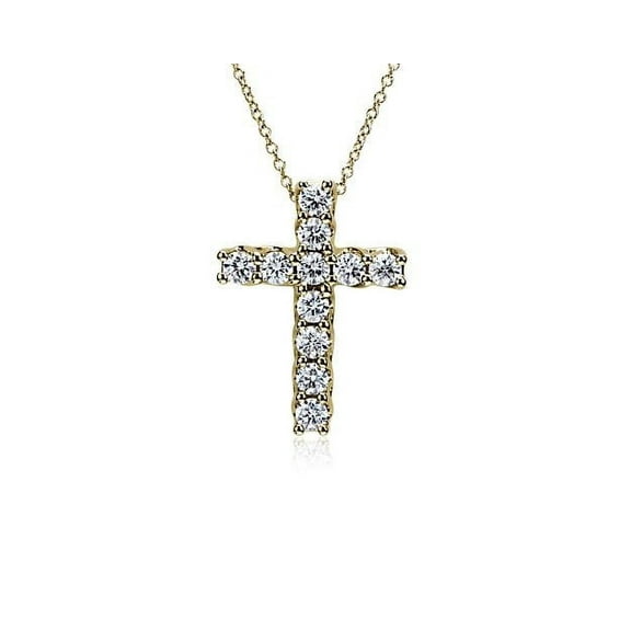 1.10 Ct Multi-Natural Diamond Beautiful Cross Pendant Necklace in Solid 14K Yellow Gold With 18 inches chain