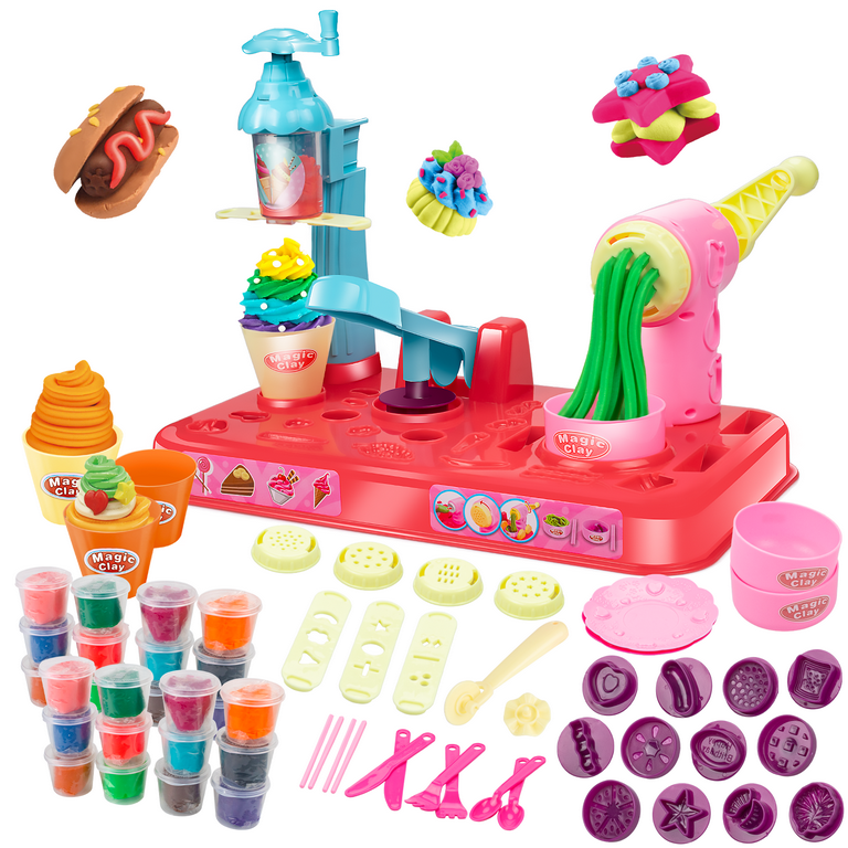 Playdough Sets for Kids Ages 4-8, 3 In1 Playdough Ice Cream 72 Pcs  Toddlers' Play Kitchen Set Play Dough for Creations Making Noodle/Ice