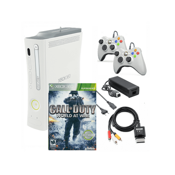 Restored Microsoft Xbox 360 Console Original White with Call of Duty World at War and Two Retrofam Controllers (Refurbished)