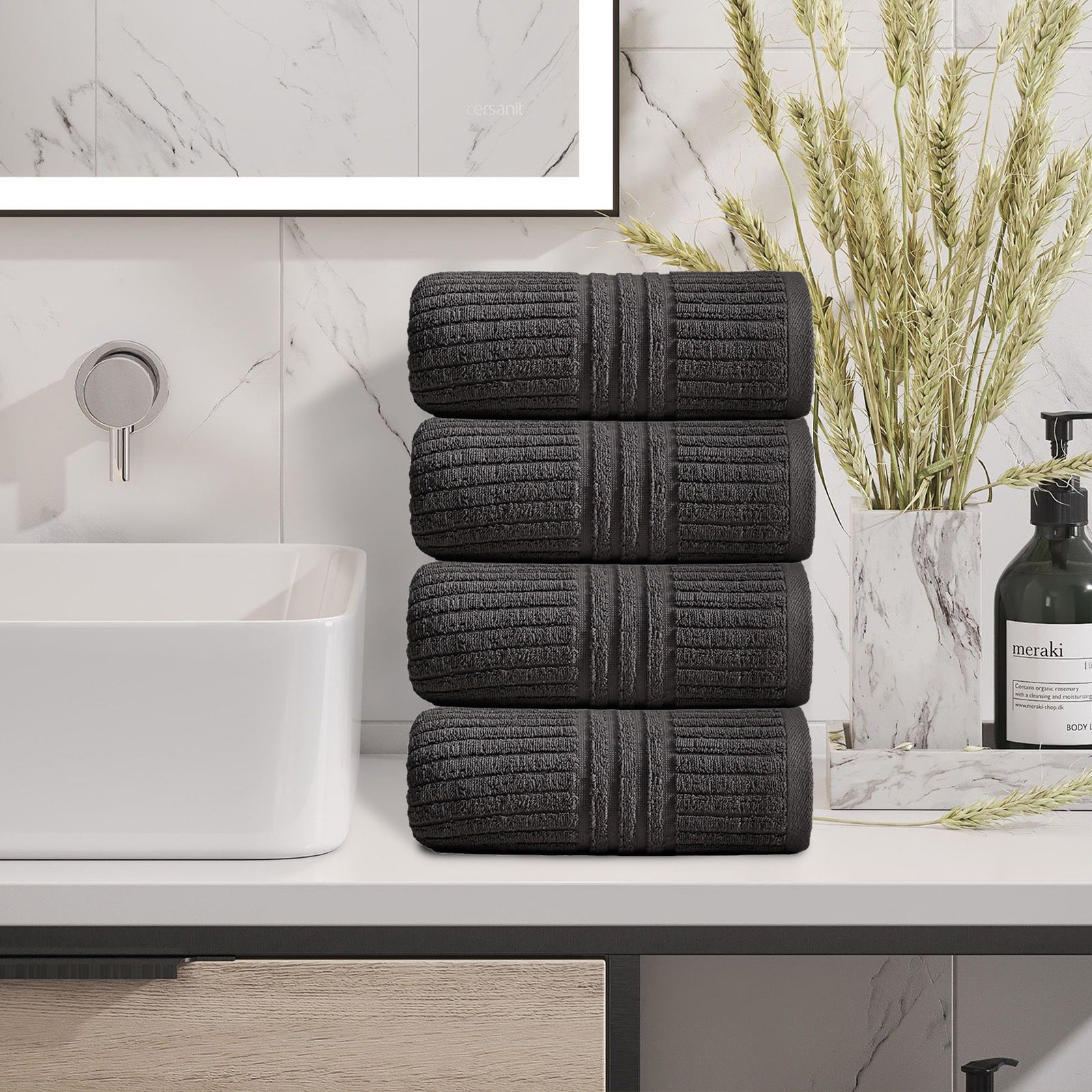 Summer Savings Clearance! Boovnll 4 Pack Hand Towels for Bathroom, 13x28" Super Soft & Absorbent Quick Dry Solid Color Cotton Towels, Thicken Microfiber Hand Towels for Hotel, Pool, Spa, Beach, Towels