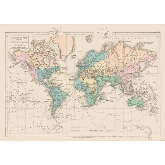 Historic Map - Planisphere Discoveries - Drioux 1882 - 32.44 x 23 - Vintage Wall Art