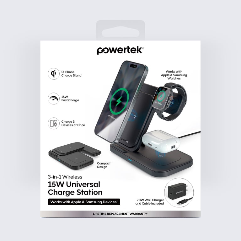 Liquipel Powertek 3-in-1 Qi2 Wireless Charging Pad, Black photo 5