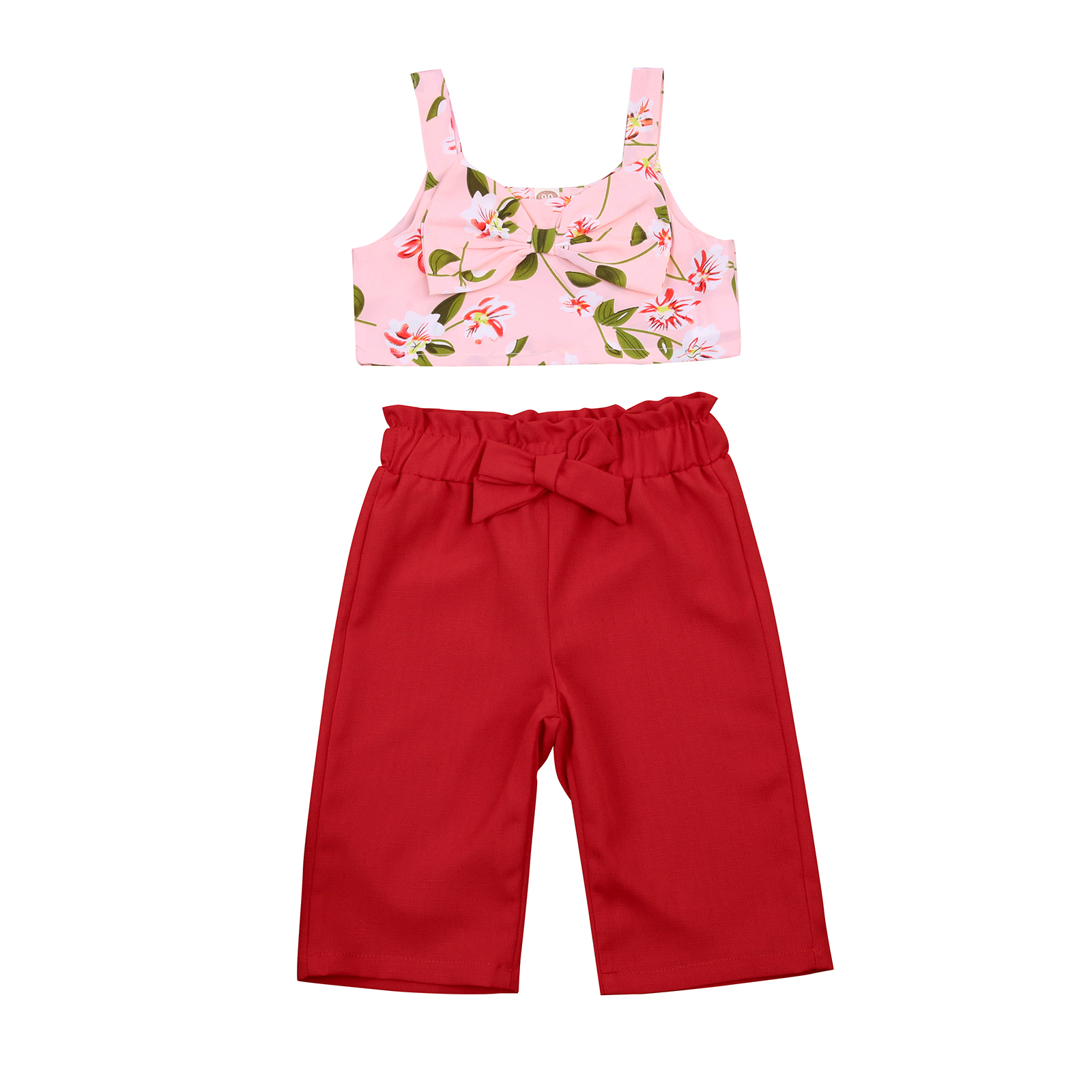 Ziyixin Ziyixin Girls Flower Print Bowknot Sling Tops Pants Set Walmart Com Walmart Com